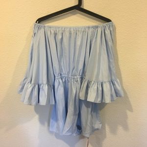 Chicwish Pants - NWT Chicwish blue ruffle off-shoulder romper Chicwish Pants - NWT Chicwish blue ruffle off-shoulder romper